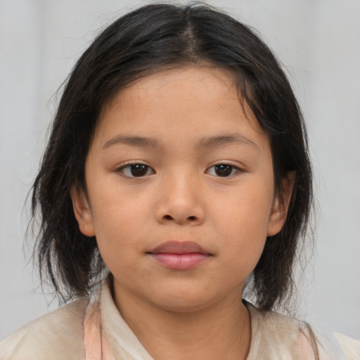Neutral asian child female with medium  brown hair and brown eyes