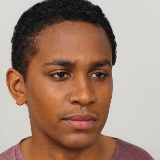 Neutral black young-adult male with short  brown hair and brown eyes