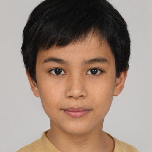 Neutral asian child male with short  brown hair and brown eyes