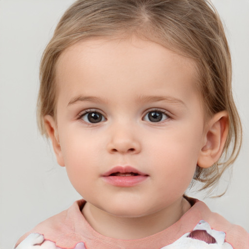 Neutral white child female with medium  brown hair and brown eyes