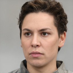 Neutral white adult female with short  brown hair and brown eyes