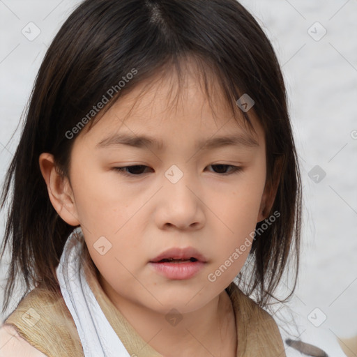 Neutral white child female with medium  brown hair and brown eyes