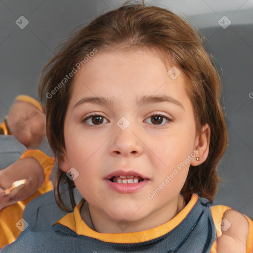 Neutral white child female with short  brown hair and brown eyes