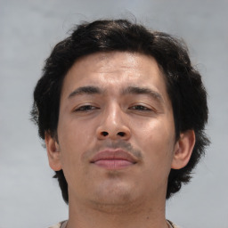 Neutral asian adult male with short  brown hair and brown eyes