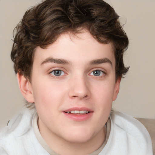 Joyful white young-adult male with medium  brown hair and brown eyes