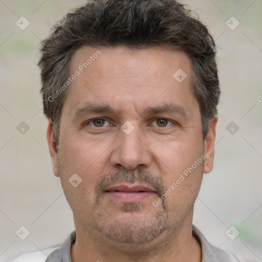 Neutral white adult male with short  brown hair and brown eyes