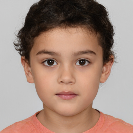 Neutral white child female with short  brown hair and brown eyes