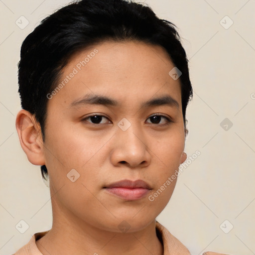 Neutral asian young-adult male with short  black hair and brown eyes