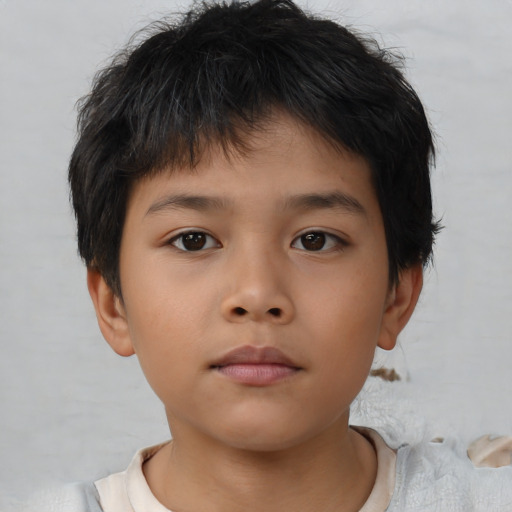 Neutral asian child female with short  brown hair and brown eyes