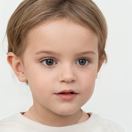 Neutral white child female with short  brown hair and brown eyes