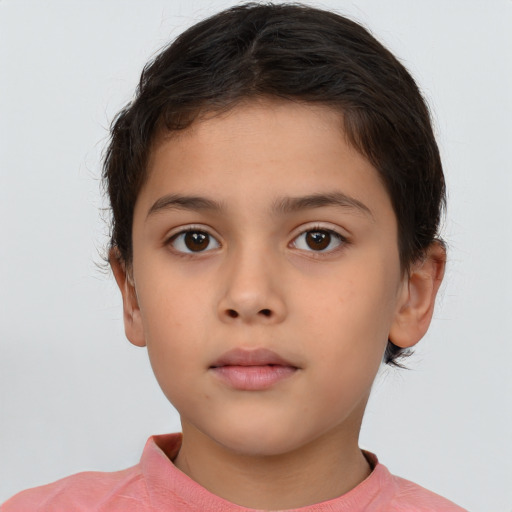 Neutral white child female with short  brown hair and brown eyes