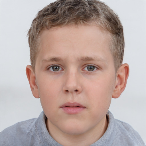 Neutral white child male with short  brown hair and grey eyes