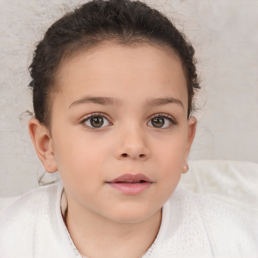 Neutral white child female with short  brown hair and brown eyes