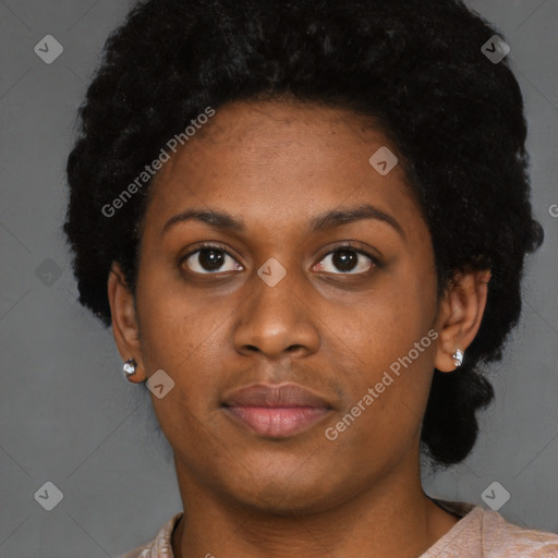 Neutral black young-adult female with short  brown hair and brown eyes