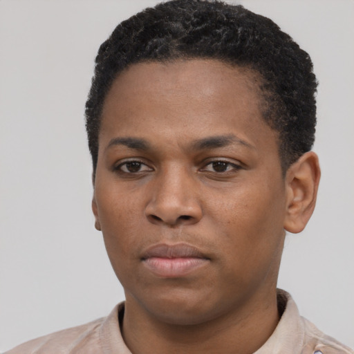 Neutral latino young-adult female with short  black hair and brown eyes