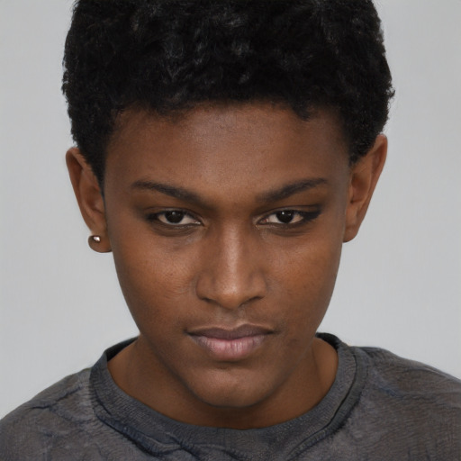 Neutral black young-adult male with short  brown hair and brown eyes