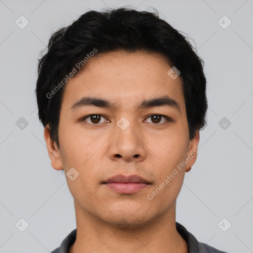 Neutral asian young-adult male with short  black hair and brown eyes