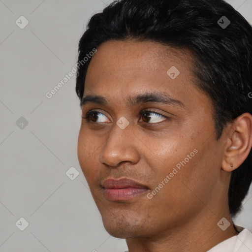 Neutral asian young-adult male with short  black hair and brown eyes