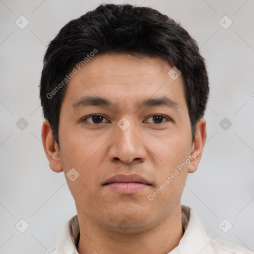 Neutral asian young-adult male with short  black hair and brown eyes