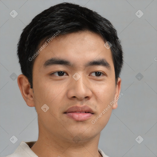 Neutral asian young-adult male with short  brown hair and brown eyes