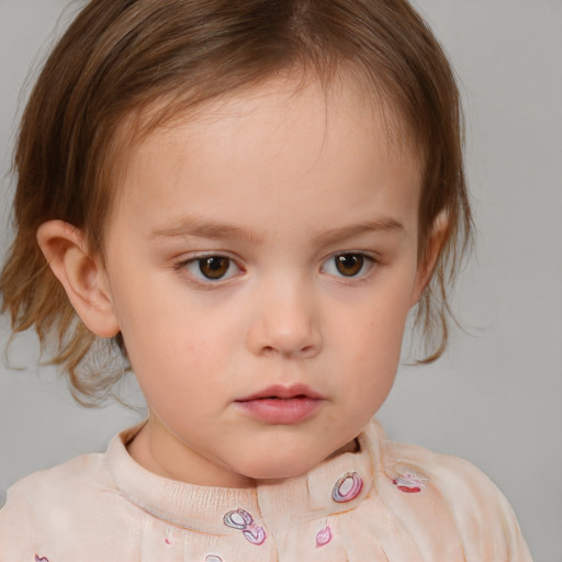 Neutral white child female with medium  brown hair and brown eyes