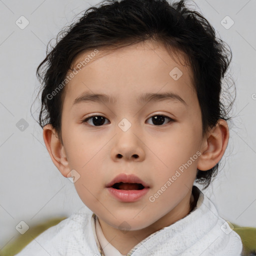 Neutral white child female with short  brown hair and brown eyes