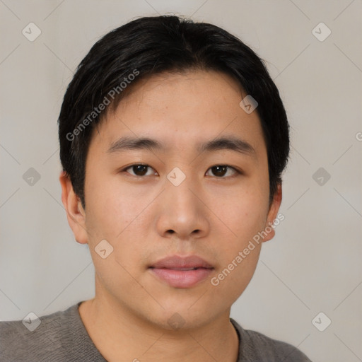 Neutral asian young-adult male with short  black hair and brown eyes