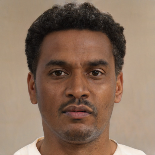 Neutral black young-adult male with short  brown hair and brown eyes