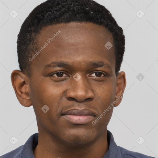 Neutral black young-adult male with short  brown hair and brown eyes