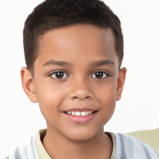 Joyful white child male with short  brown hair and brown eyes