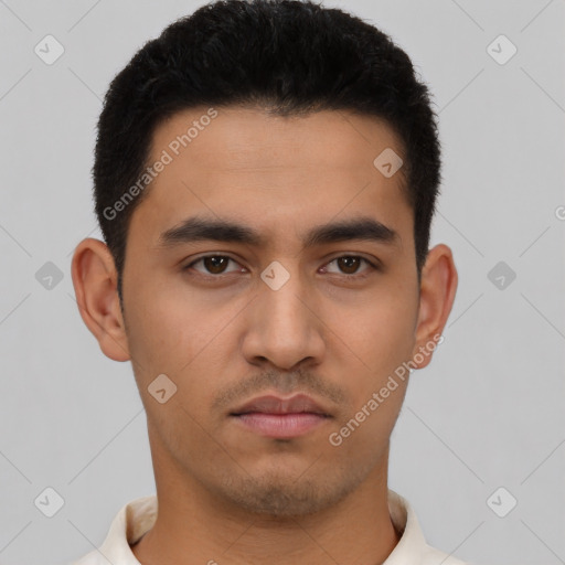 Neutral asian young-adult male with short  black hair and brown eyes