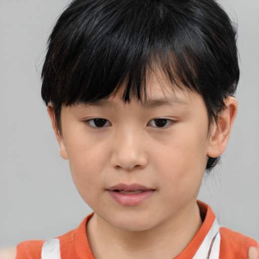 Neutral asian child female with short  brown hair and brown eyes