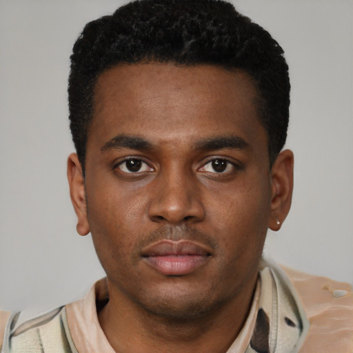 Neutral latino young-adult male with short  brown hair and brown eyes