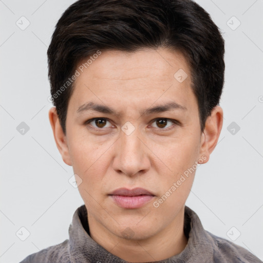 Neutral white adult male with short  brown hair and brown eyes