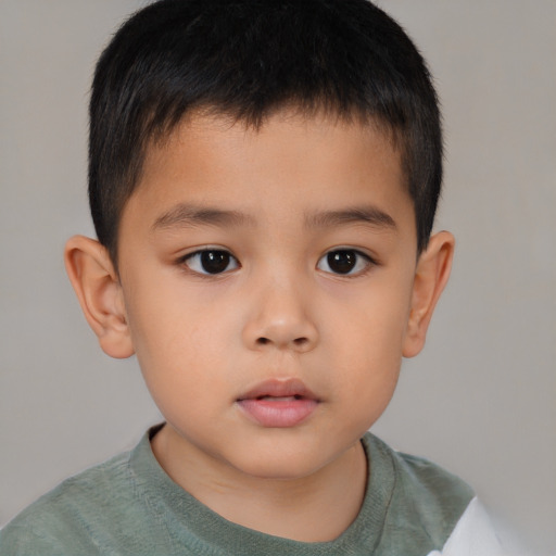 Neutral asian child male with short  brown hair and brown eyes