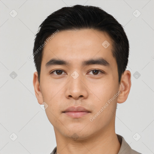 Neutral asian young-adult male with short  black hair and brown eyes