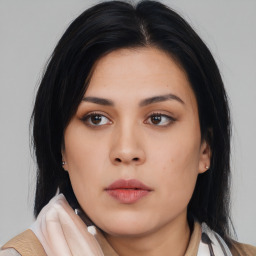 Neutral asian young-adult female with medium  black hair and brown eyes