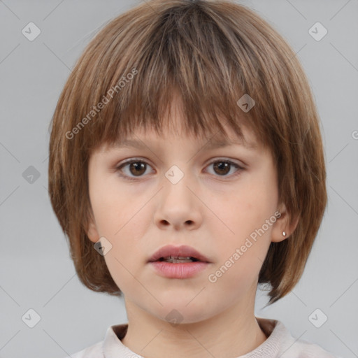 Neutral white child female with medium  brown hair and brown eyes