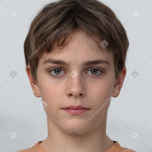 Neutral white child female with short  brown hair and brown eyes