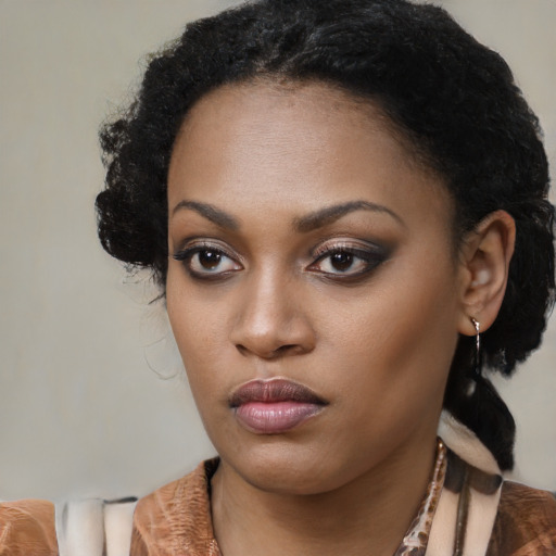 Neutral black young-adult female with long  black hair and brown eyes