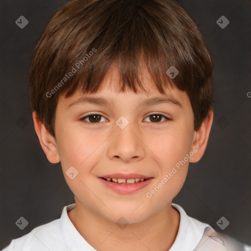 Joyful white child male with short  brown hair and brown eyes