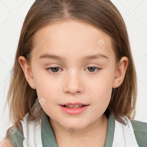 Neutral white child female with medium  brown hair and brown eyes