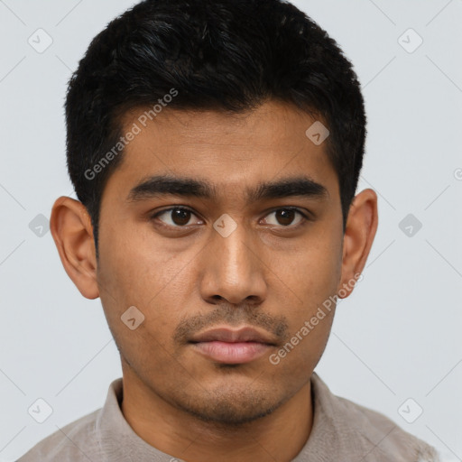 Neutral asian young-adult male with short  black hair and brown eyes