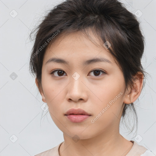 Neutral asian young-adult female with medium  brown hair and brown eyes