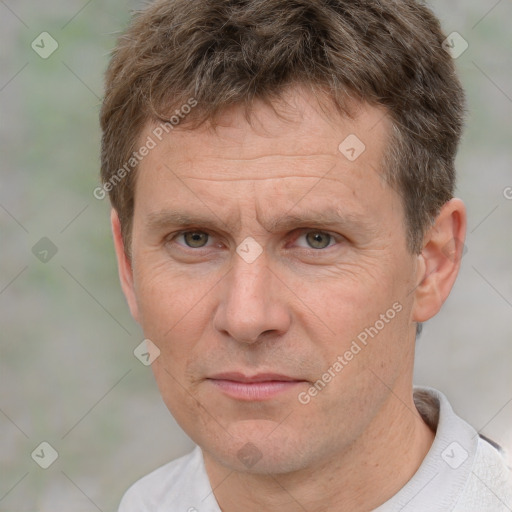 Neutral white adult male with short  brown hair and brown eyes