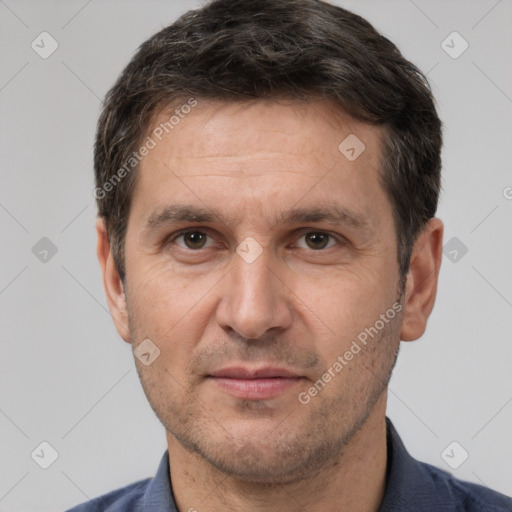 Neutral white adult male with short  brown hair and brown eyes