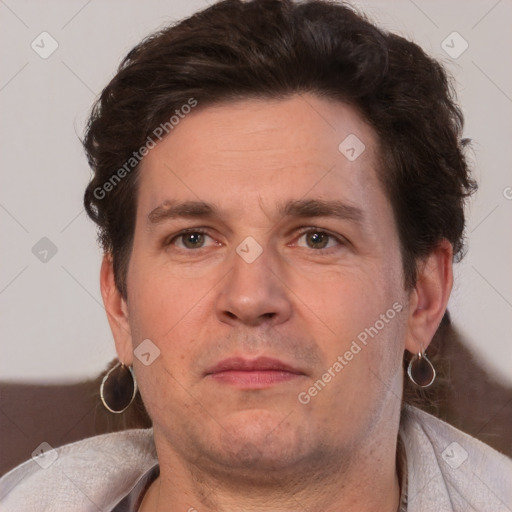 Neutral white adult male with short  brown hair and brown eyes