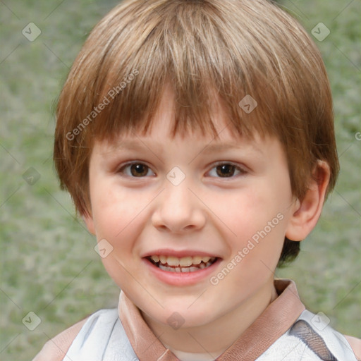 Joyful white child male with short  brown hair and brown eyes