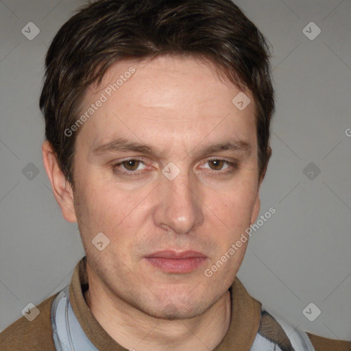 Neutral white adult male with short  brown hair and brown eyes