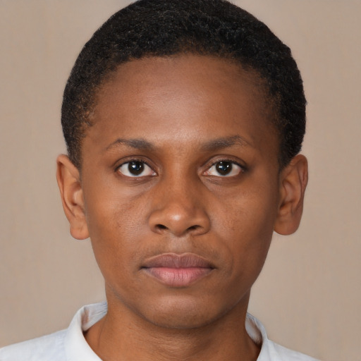 Neutral black young-adult male with short  brown hair and brown eyes